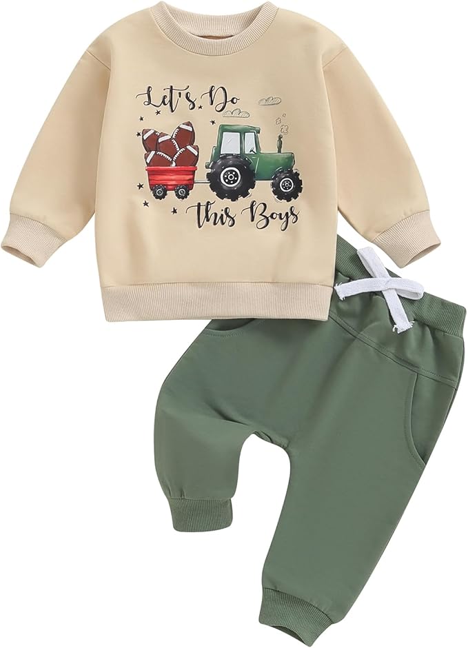 Baby Boy Fall Clothes Set Long Sleeve Letter Print Sweatshirt Pants Toddler Infant Outfits 6 12 18 24 Months 2T