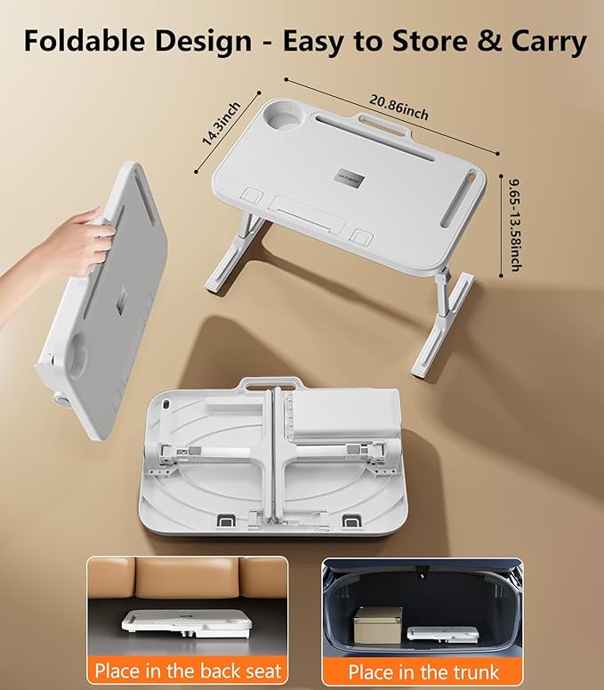 Foldable Car Seat Tray Table, Adjustable Multifunctional Lap Tray for Kids, Portable Car Lap Desk for Laptop Computer Tablet, Rear Seat Tray for Eating/Reading, Travel Essentials Accessories