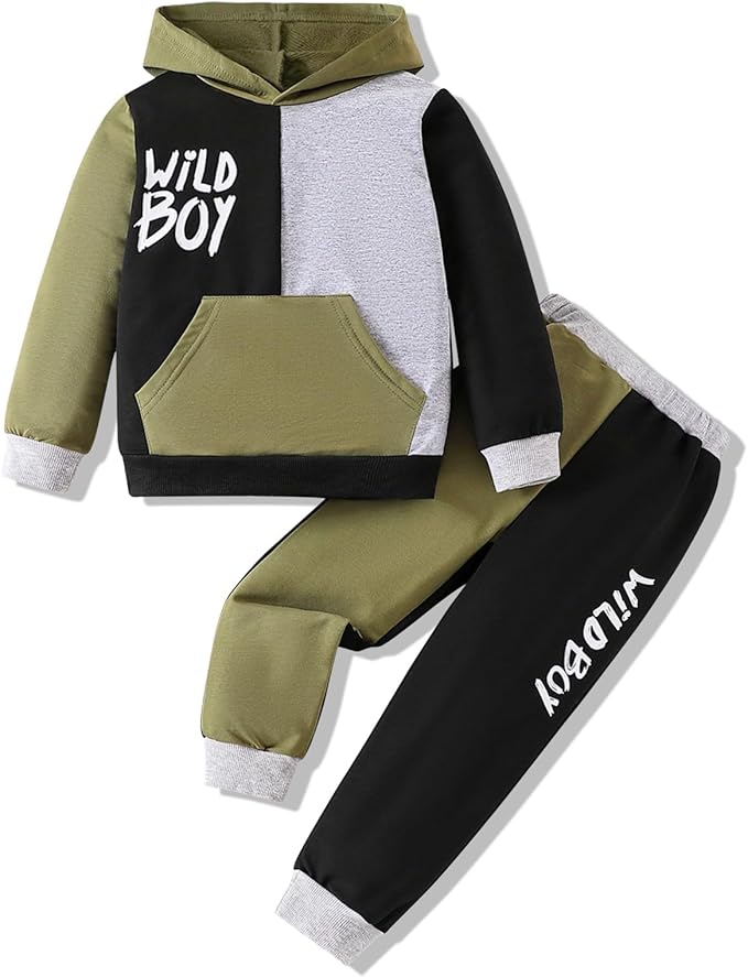 2-6T Toddler Baby Boy Clothes Color Blocking Hoodies + Pants Fall Winter Outfits