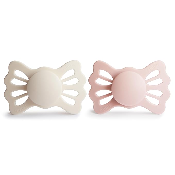 FRIGG Lucky Symmetrical SilkySoft Silicone Baby Pacifier | Made in Denmark | BPA-Free (Cream/Blush, 6-18 Months)