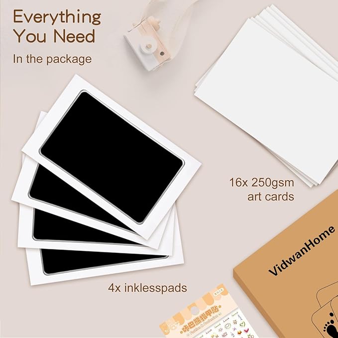 Baby Hand and Footprint Kit, Inkless Clean Touch Ink Pad Newborn Keepsake, Mother’s Day Gift for New Mom, Mess-Free Paw Print Kit for Dogs & Cats, 4 Pack with 16 White Cards, Jet Black