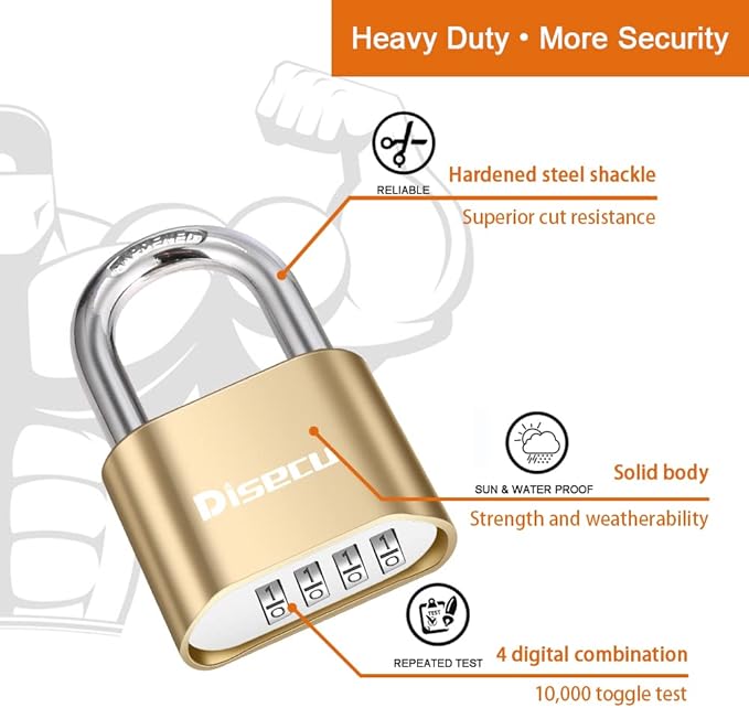 2 Pack 4 Digit Heavy Duty Combination Lock 1.3 Inch Shackle Outdoor Waterproof Padlock for Case, Gate, Fence, School Gym Locker, Sports Locker (Brass)