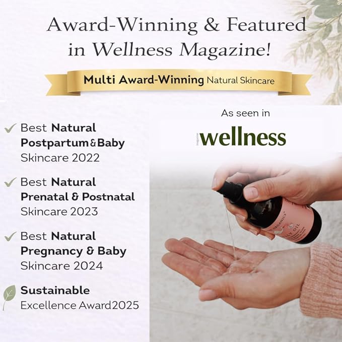 Irene Organics Organic Belly Oil for Pregnancy & Postpartum – Lightweight, Non-Greasy Stretch Mark Support Oil – Hydrating Vitamin E Bump Serum, Unscented & Pregnancy Safe