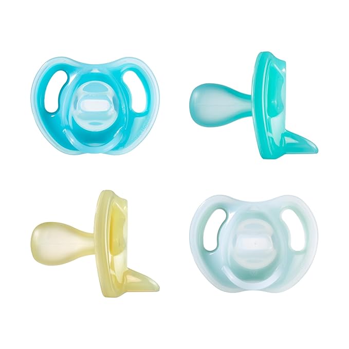 Tommee Tippee Ultra-Light Silicone Pacifier,6-18 Months,Symmetrical One-Piece Design,BPA-Free Silicone Binkies,Blue/Green/Yellow,(Pack of 48)
