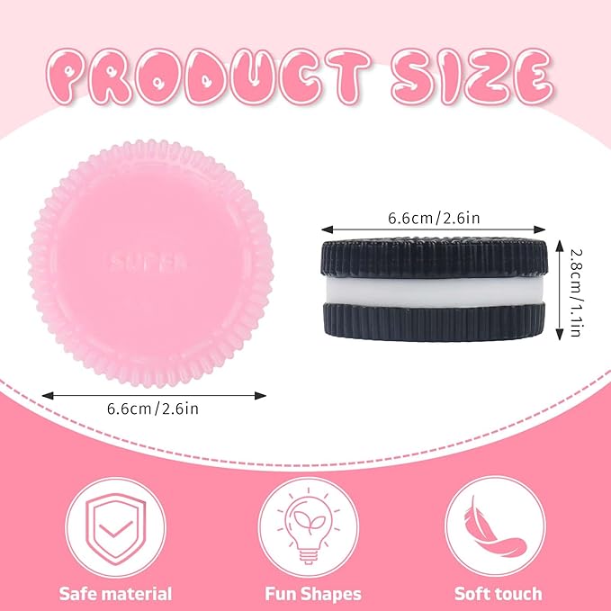 Sticky Cookie Squishies Fidget Toys Adults, Squeeze Toys Fidget Toys for Autism, Stress Balls for Adults Fidgets Birthday Easter Basket Stuffers(2 Pack Pink Black)