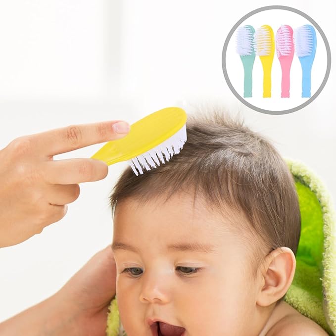 SAFIGLE Baby Hair Brush Set：Soft Bristles Baby Brush and Comb Kit for Newborns Toddlers Boys Girls - Gentle Grooming Essentials Ideal for Cradle Cap, Perfect Infant Registry Gift（4 Colors）
