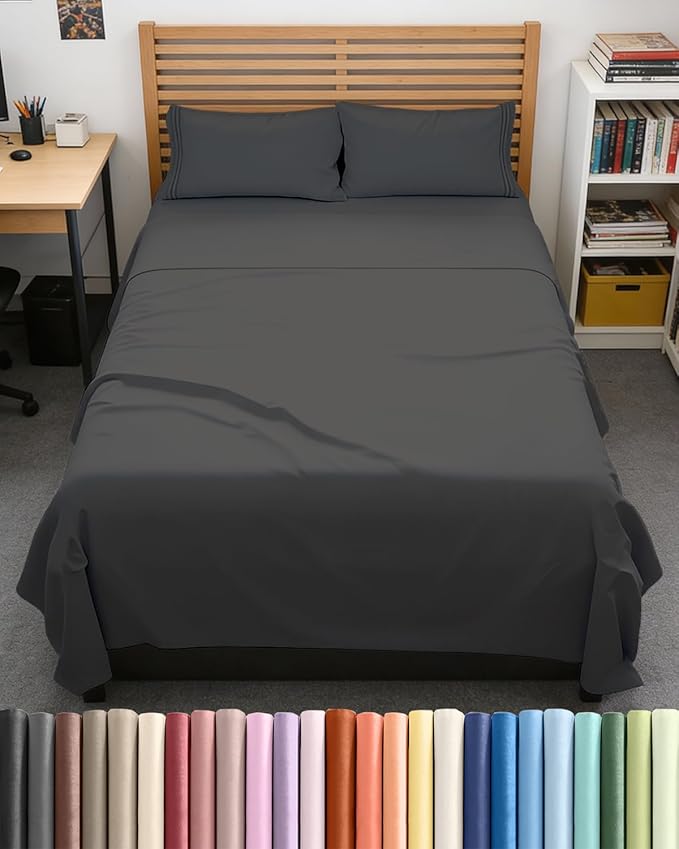 Full XL Size 4 Piece Sheet Set - Comfy Breathable & Cooling Bed Sheets Set - Hotel Luxury Bedding for Women, Men, Kids, Teens, Boys & Girls - Deep Pockets, Soft & Wrinkle Free - Oeko-Tex - Charcoal