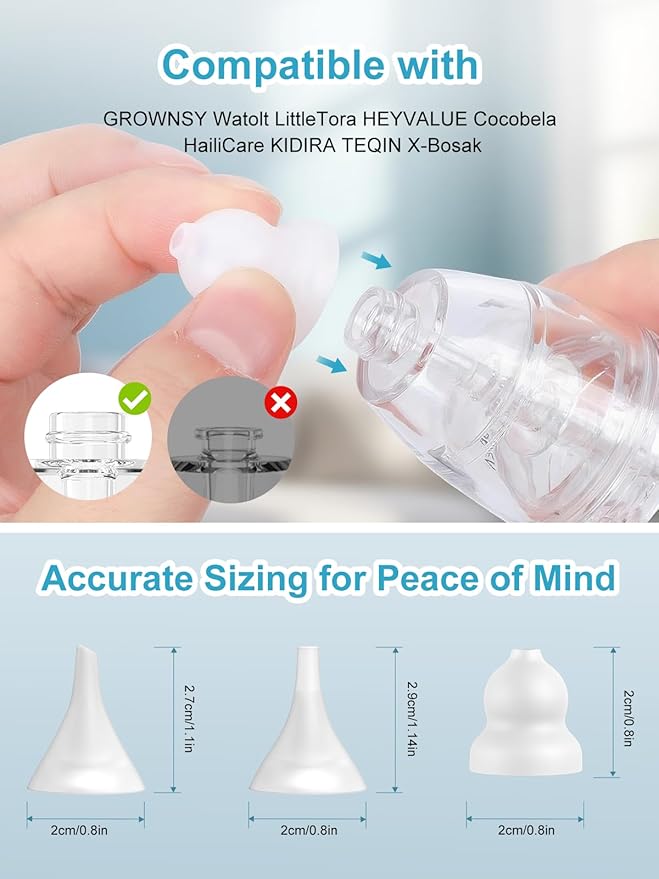 6 Pack Silicone Nasal Aspirator Tips for Babies & Toddlers, Gourd, Funnel & Flat Nozzles, Compatible with GROWNSY, Watolt, LittleTora, HEYVALUE, Cocobela, HailiCare, KIDIRA, TEQIN, X-Bosak