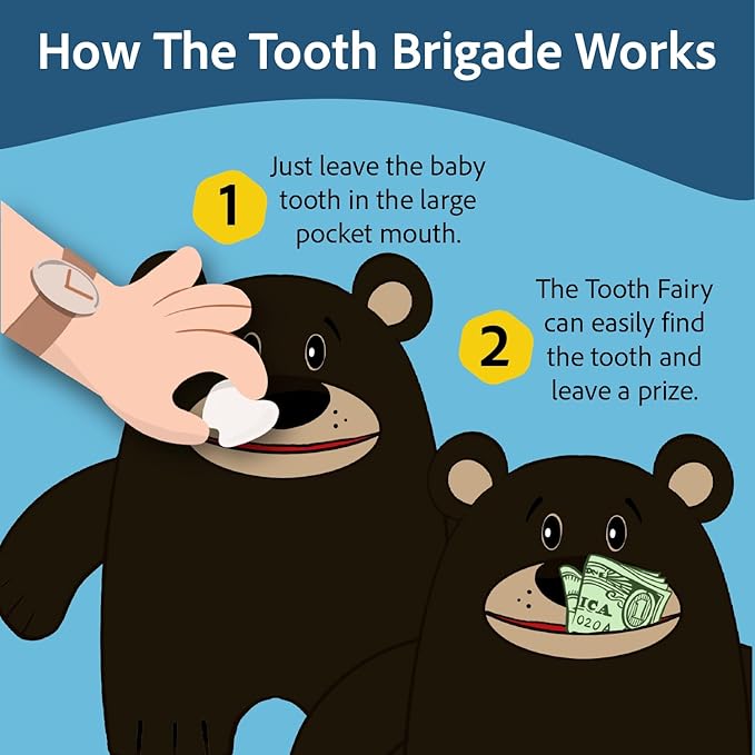 Acorn Black Bear Tooth Fairy Pillow and Book Bundle | 8" Plush with Pocket for Lost Teeth & Hardcover Storybook w/Tracker, Q&A for Boys Girls Children of All Ages