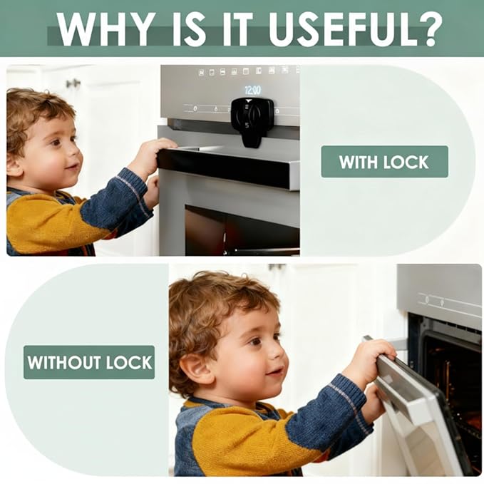 2-Pack Oven Lock Child Safety - Oven Baby Proofing Door Lock with Heat-Resistant Adhesive, No Drill - Safety Locks for Ovens/Stoves/Dishwashers to Keep Toddlers Pet Safe (Check Size for Fit) (Black)