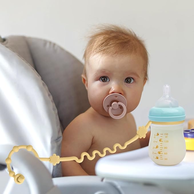 RTMOK (4Pcs) Sippy Cup Strap Keep Bottles and Sippy Cups Off The Floor, Sippy Cup Holder Strap Suitable for High Chairs, Strollers and Water Bottles- Dishwasher Safe