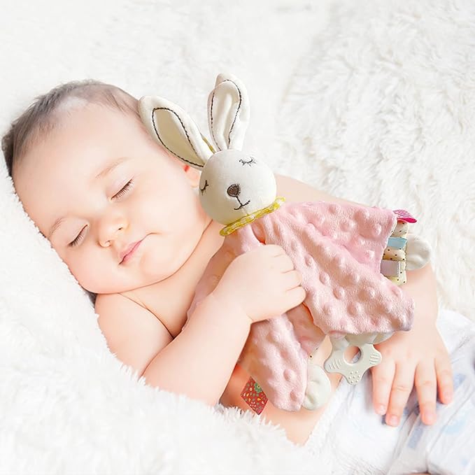 Baby Stuffed Animal Security Blanket with Colorful Textured Tags Soothing Sensory Teether Toy Super Soft Plush Infant Taggy Blanket Minky Dot Lovey Puppy Security Blanket for Nowborn