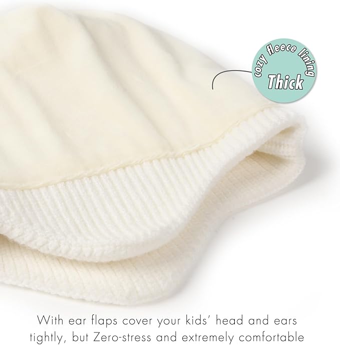 Camptrace Toddler Baby Winter Hat Warm Fleece Lined Knit Kids Hat with Earflap Infant Newborn Pom Beanie Knit Cap Girls Boys