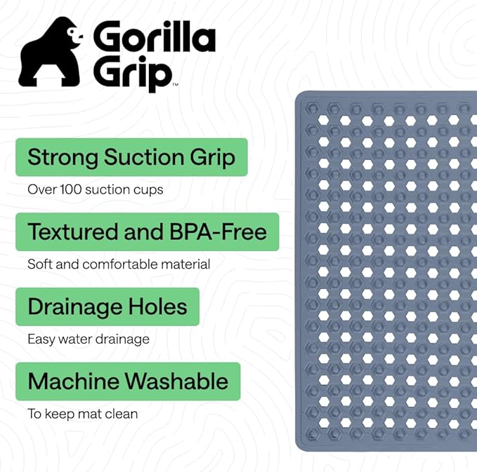 GORILLA GRIP Patented Square Shower Stall Mat, Small Bathtub Floor Mats for Stand Up Showers, Suction Cups and Drain Holes, Machine Wash, Soft on Feet, Bathroom Accessories 21x21 Inch, Sky Blue Opaque