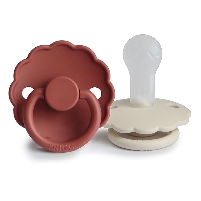 FRIGG Daisy SilkySoft Silicone Baby Pacifier | Made in Denmark | BPA-Free (Baked Clay/Cream, 6-18 Months)