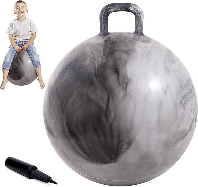 Upper Rider Clouds Hopper Ball for Kids,20 Inch Bouncy Ball with Handle,Grey Inflatable Hippity Hop for Boys Girls Aged 6-12, Indoor Outdoor Jumping Toys Gift with Pump