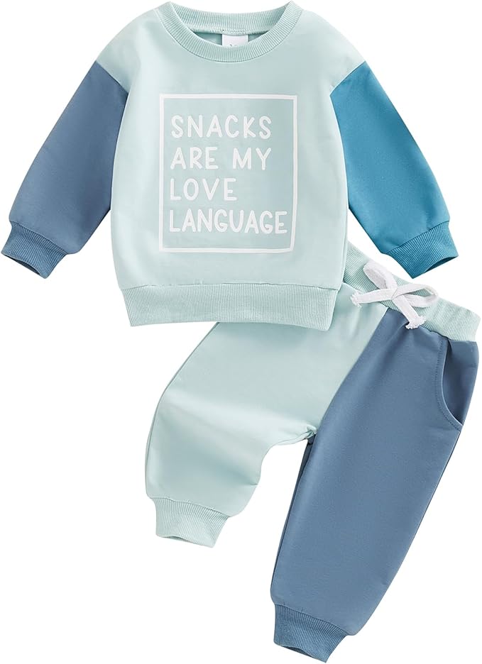 Baby Boy Fall Clothes Set Long Sleeve Letter Print Sweatshirt Pants Toddler Infant Outfits 6 12 18 24 Months 2T
