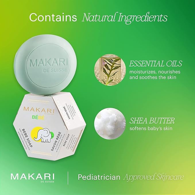 MAKARI Baby Soap 2-Pack (5.4 oz) | Moisturizing Daily Bar for Delicate Skin | Mild Children’s Bath Soap with Shea Butter & Gentle Botanicals