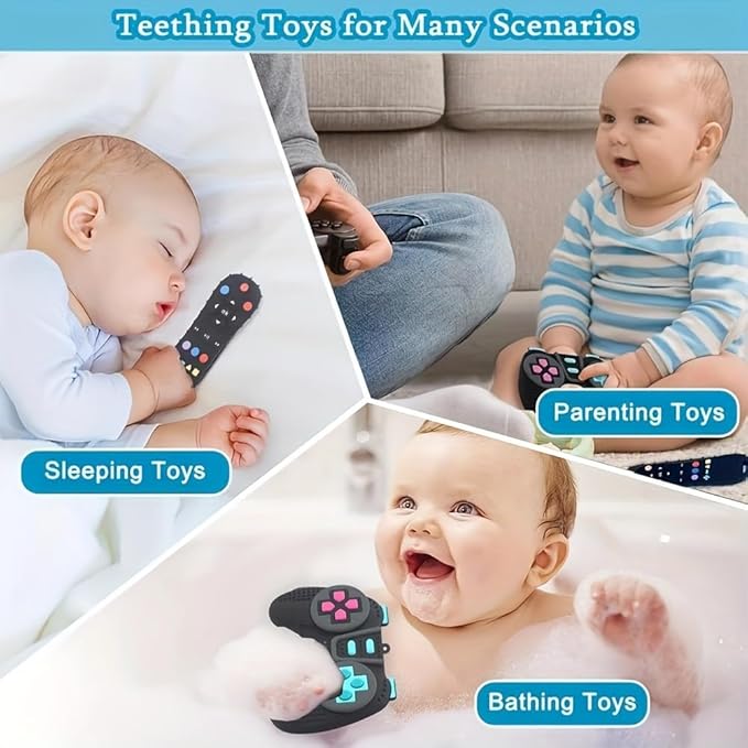 Baby Teething Toy, Soft TV Remote and Game Controller Shape Chew Set, Educational Toy for Intellectual Development, Safe Silicone for Toddler and Infant (Blue (Remote Control))