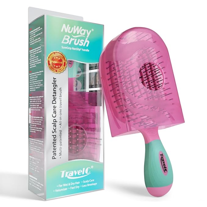 NuWay 4HAIR® U.S. Patented Detangler Hair Brush for Men & Women - Bubblegum Pink | Hair Comb for Scalp Care - Fast Dry Venting Scheme - TravelC Detangling Brush for All Hair Type