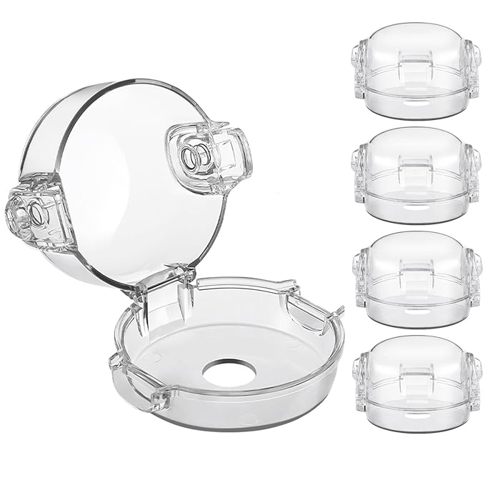 Stove Knob Safety Covers, for Knob Diameter Less Than 2.4", Dual Grip Safety Shield, Unlock with Adult Hand, Press Gas Stove Knob Locks, Oven Lock Knob Covers for Child Safety, Clear, Pack of 5