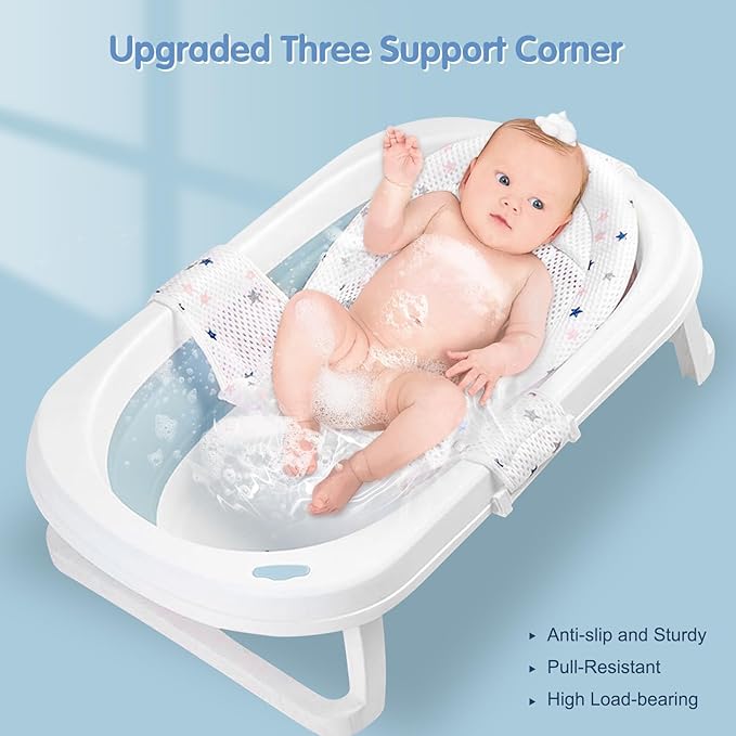 Colorlife Baby Bath Seat Support Net Infant Bathing Seat Support Mat, Adjustable Comfortable Non-Slip Three-Pointed Baby Shower Net Bathtub Sit Up Mesh for Newborn 0-12 Months-White(No Bathtub)