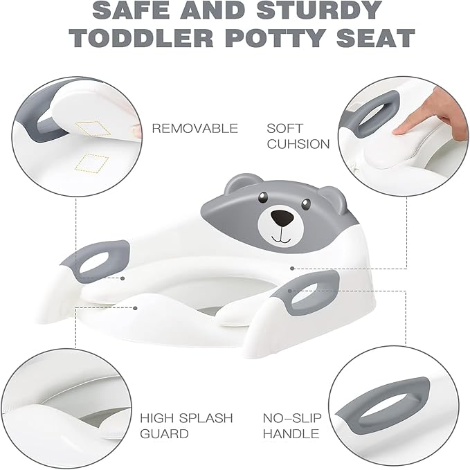 Potty Training Seat, SKYROKU Potty Training Toilet with Step Stool Ladder, for Kids Boys Girls Toddlers - Comfortable Safe Potty Seat with Anti-Slip Pads Ladder (8838+Grey)