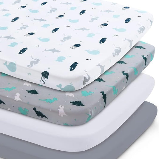 Bassinet Sheet 4 Pack for Baby Boys or Girls, Bassinet Sheets Ultra Soft Universal Fit for Most Rectangle, Oval, Hourglass Bassinet Mattress, Bassinet Sheets, Grey