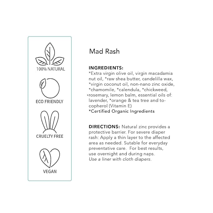 Mad Rash Diaper Balm with Zinc by Balm Baby – Natural Diaper Rash Cream & Multipurpose Baby Skin Ointment with Calendula, Vegan - Soothing, Healing, Moisturizing – Newborn Cradle Cap