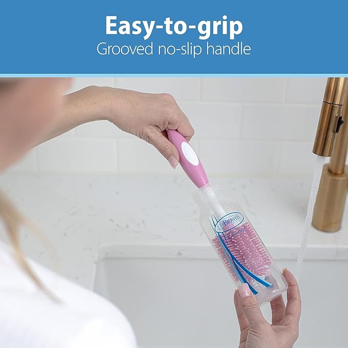 Dr. Brown's Drying Tower, Stand-Up Rack with Soft Touch No Scratch Baby Bottle Cleaning Brush, Pink