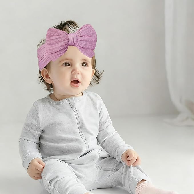 Baby Bows Headbands Soft Nylon Handmade Hair Accessories for Newborn Infant Toddler Kids (6 Mixed Purple, Large)