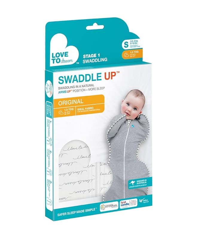 Love to Dream Swaddle UP, Baby Sleep Sack, Self-Soothing Swaddles for Newborns, Improves Sleep, Snug Fit Helps Calm Startle Reflex, New Born Essentials for Baby, 1.0 TOG, 5-8.5 lbs, Dreamer