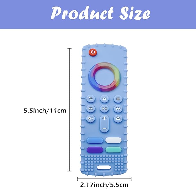 2-Pack Baby Teething Toys-TV Remote Control Shape Silicone Infants Teething Toys for Babies 0-18 Months,BPA-Free (Black+Blue)