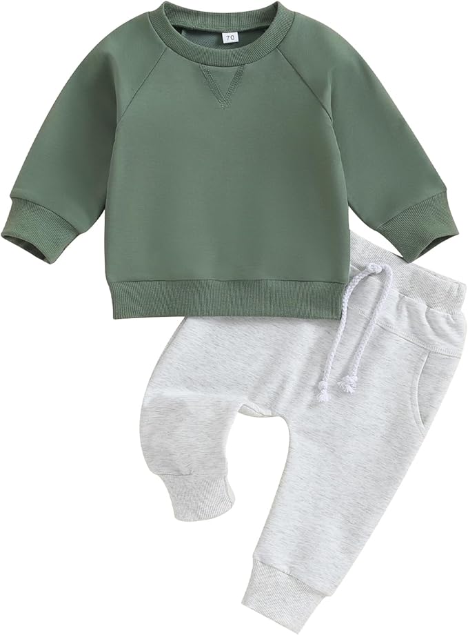 Toddler Baby Boy Clothes Solid Color Long Sleeve Crewneck Sweatshirt Top Casual Pants Set 2Pcs Fall Winter Outfits