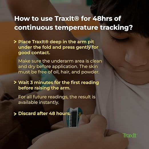 Wearable Children’s Axillary Thermometer – 48-Hour Continuous Read, Clinically Accurate, Single-Use Pediatric Thermometer for Kids, Babies, Toddlers & Infants (100-Pack (Fahrenheit))