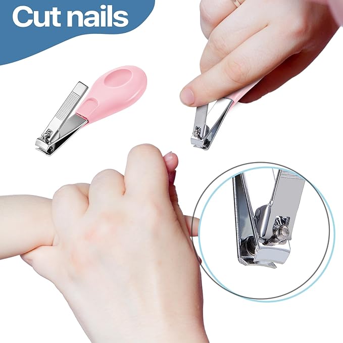 20 Pcs Baby Nail Clippers Bulk Blue Fold Up Stainless Steel Finger Trimmer Cutter for Newborn Infant, Home Travel Nursery(Pink)