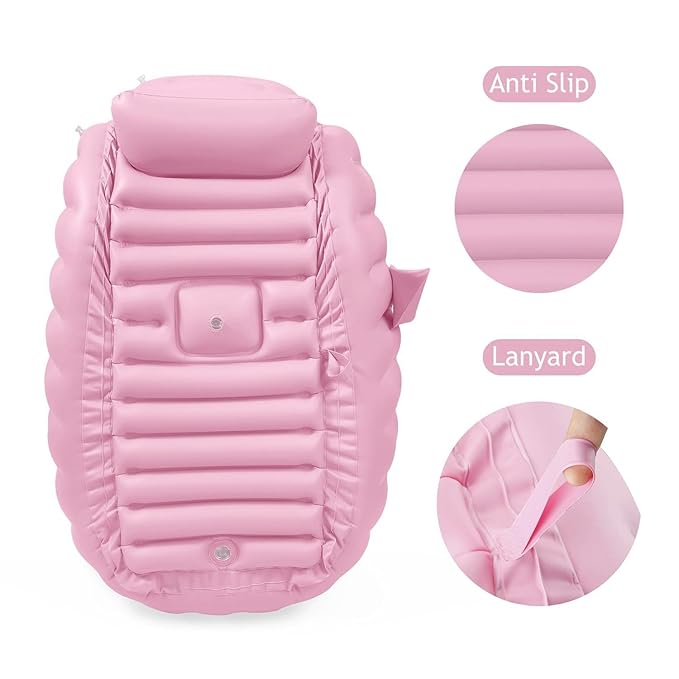 PandaEar Baby Inflatable Bathtub, Portable Travel Baby Infant Bath Tub Toddler Bathtub with Air Pump, Foldable Non-Slip Shower Basin Mini Air Swimming Pool for Newborn (Whale Blue) (Pink)
