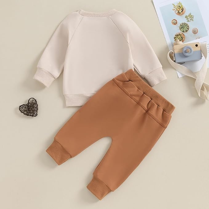 Toddler Baby Boy Clothes Solid Color Long Sleeve Crewneck Sweatshirt Top Casual Pants Set 2Pcs Fall Winter Outfits