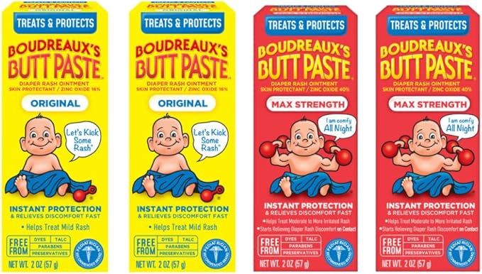 Boudreaux's Butt Paste Butt Paste Diaper Rash Ointment, Variety Pack, Original & Maximum Strength (2oz, 2 of each)