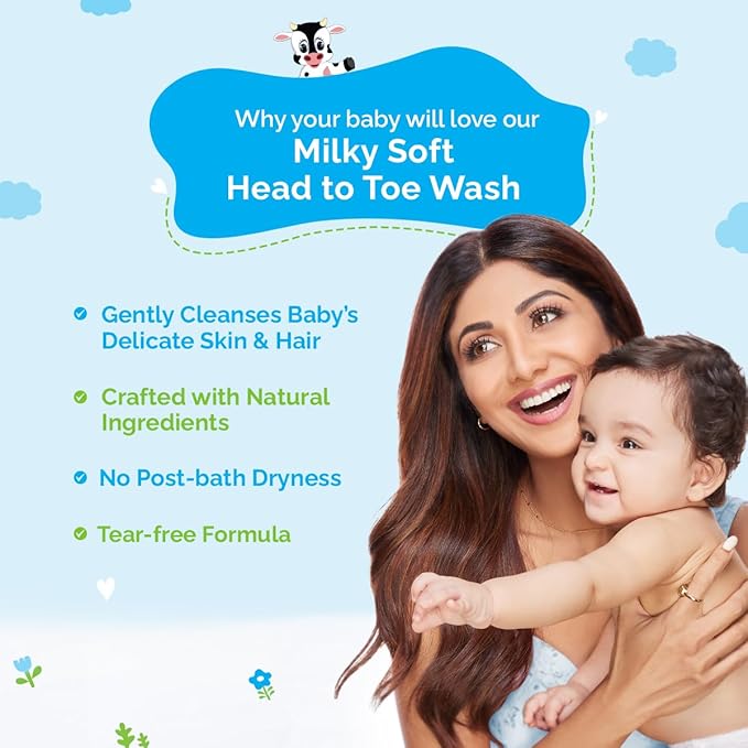 MAMAEARTH Milky Soft Head to Toe Wash with Oats Milk & Calendula 13.53 Fl Oz (400ml)