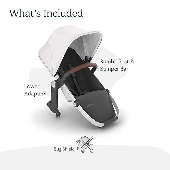 UPPAbaby RumbleSeat V2+ Second Lower Seat/Compatible with Vista V2 and Vista V3 / Adapters, Bumper Bar, Bug Shield Included/Bryce (White Marl/Silver Frame/Chestnut Leather)