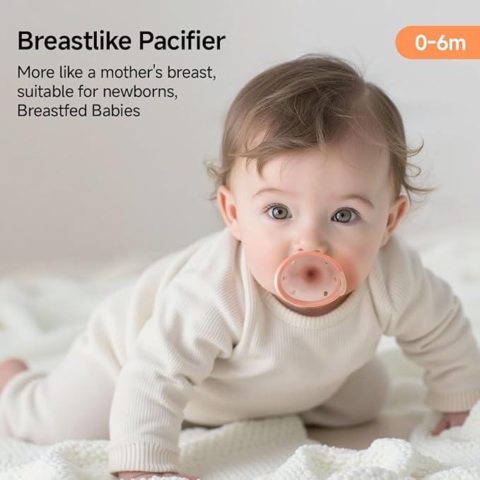 Baby Pacifiers 0-6 Months, BPA-Free Silicone Nipple, Lightweight One-Piece Design, Set of 4, with a Pacifier Chain & Pacifier Case