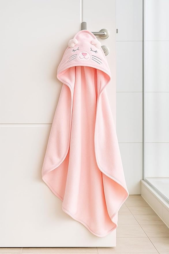 My Tiny Nugget Hooded Baby Bath Towel Set (2-Pack) – Soft & Absorbent | Pink & White | Cute Animal Hood | Plush Bath Wraps for Newborns Infant & Toddlers | Baby Gift Bundle (Pink + White Set)