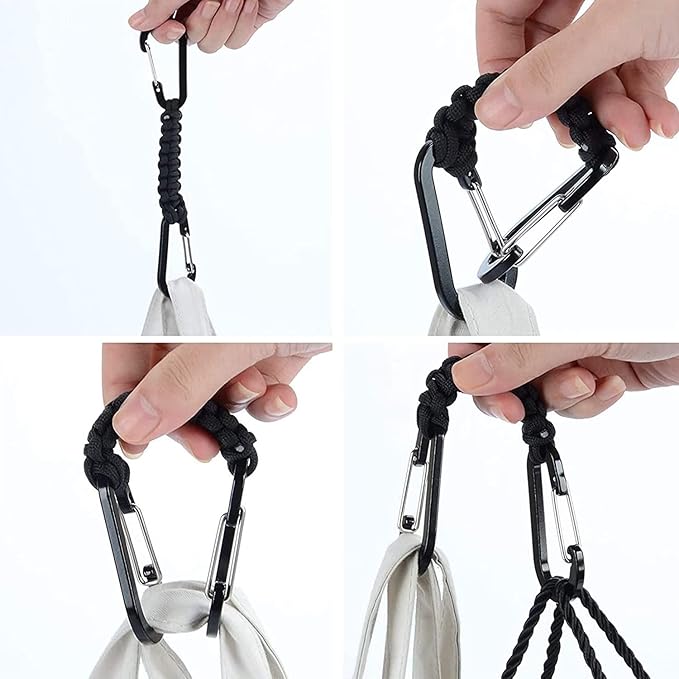 BRAVESHINE Paracord Keychain Carabiner Clip, D Ring Lanyard Hanger Stroller Hook for Water Bottle, Key, Backpacks, Men, Women