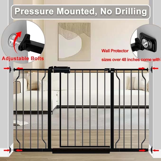 Fairy Baby Extra Wide Baby Gate 48-53 Inch Wide, Walk Through Pressure Mounted No Drill for Doorways, Long and Large Tension Gate for Pet and Kids, Black
