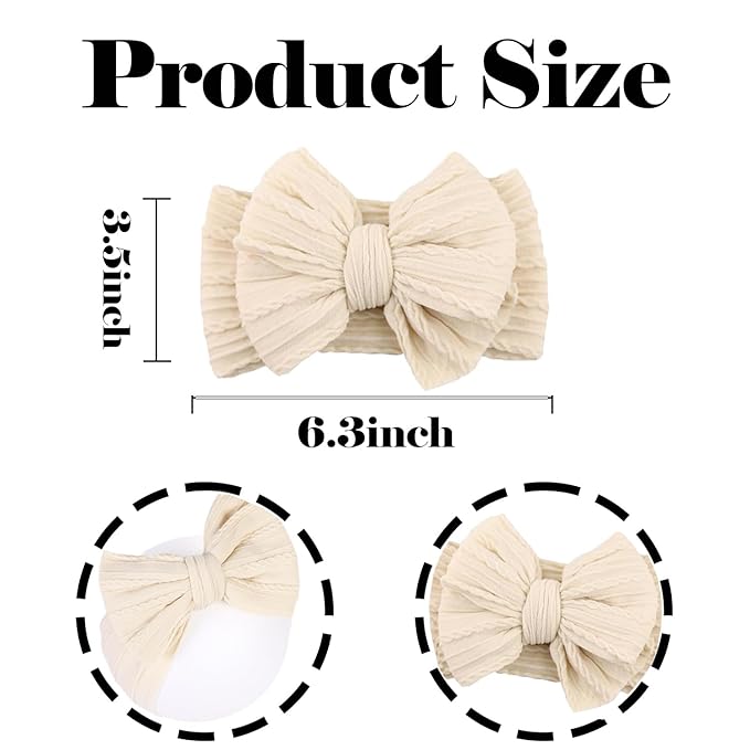 Baby Bows Headbands Soft Nylon Handmade Hair Accessories for Newborn Infant Toddler Kids (3 Mixed White, Large)