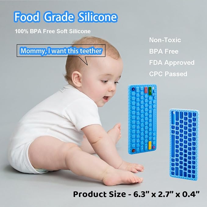 Baby Keyboard Teething Toys for Babies 0-3, 0-6, 6-12 Months | Soft Silicone Keyboard Teethers Toys | Baby Fidget Toys 0-6 Months | Infant Teether Pacifier for Breastfeeding Baby Boy Girl