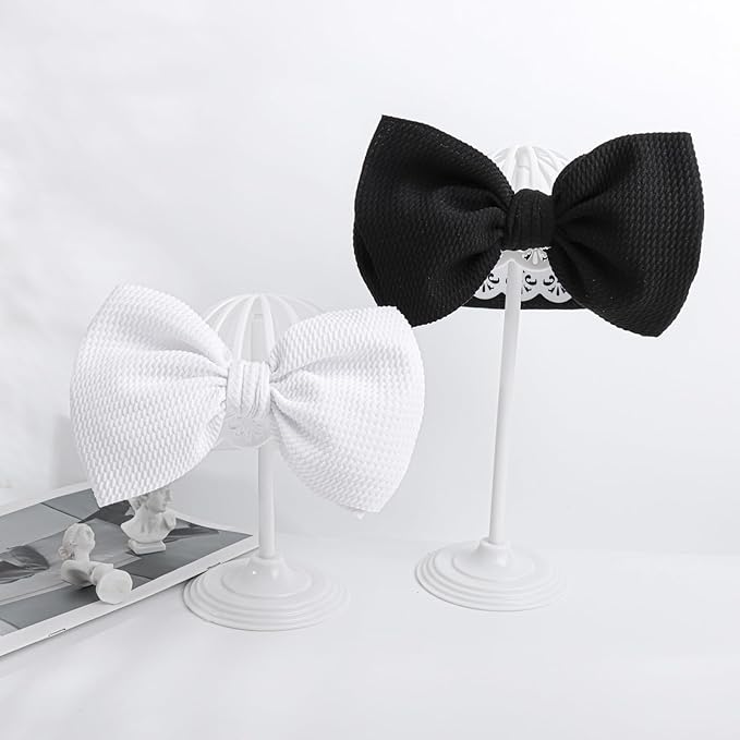 YanJie Hairband - Big Bows for Baby Girls Black & White, 2 Count (Pack of 2), Polyester, Hair Accessories, Unisex-Babies, Newborn, Infant, Toddlers, 0-6Months