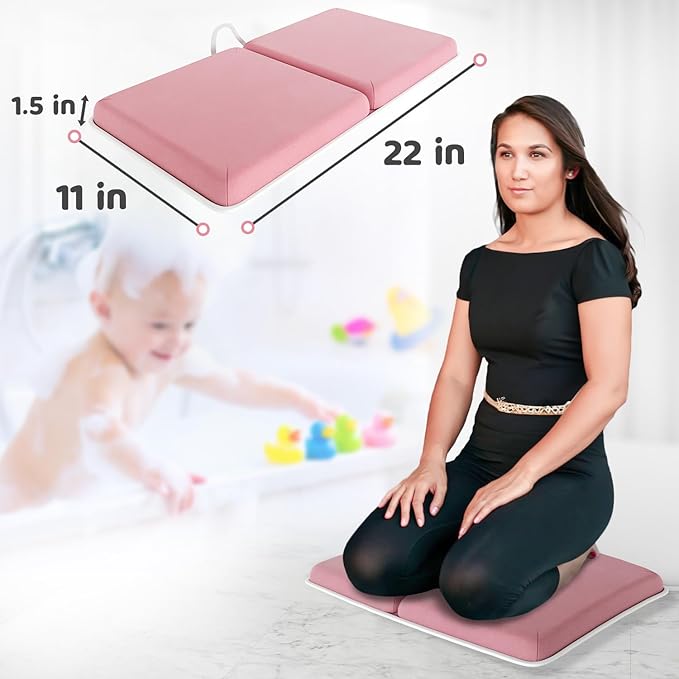 Sleepah Bath Kneeler and Elbow Kneeling Rest Pad Set for Baby Bathing – Waterproof Soft Memory Foam Mat Organizer Babies & Toddler Bathing Time Toys Sponge (Pink)