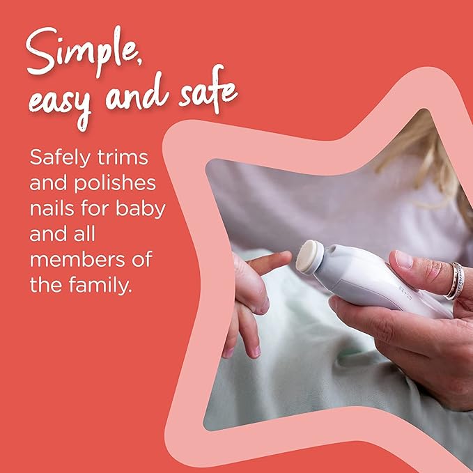 Tommee Tippee Baby Nail File, Electric, for Baby, with Six Filing Heads, Battery-Powered Infant Nail Clipper with LED Light and Adjustable Speed and Direction Settings